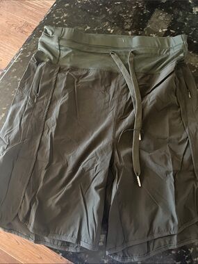 Olive Green Athletic Shorts with Drawstring